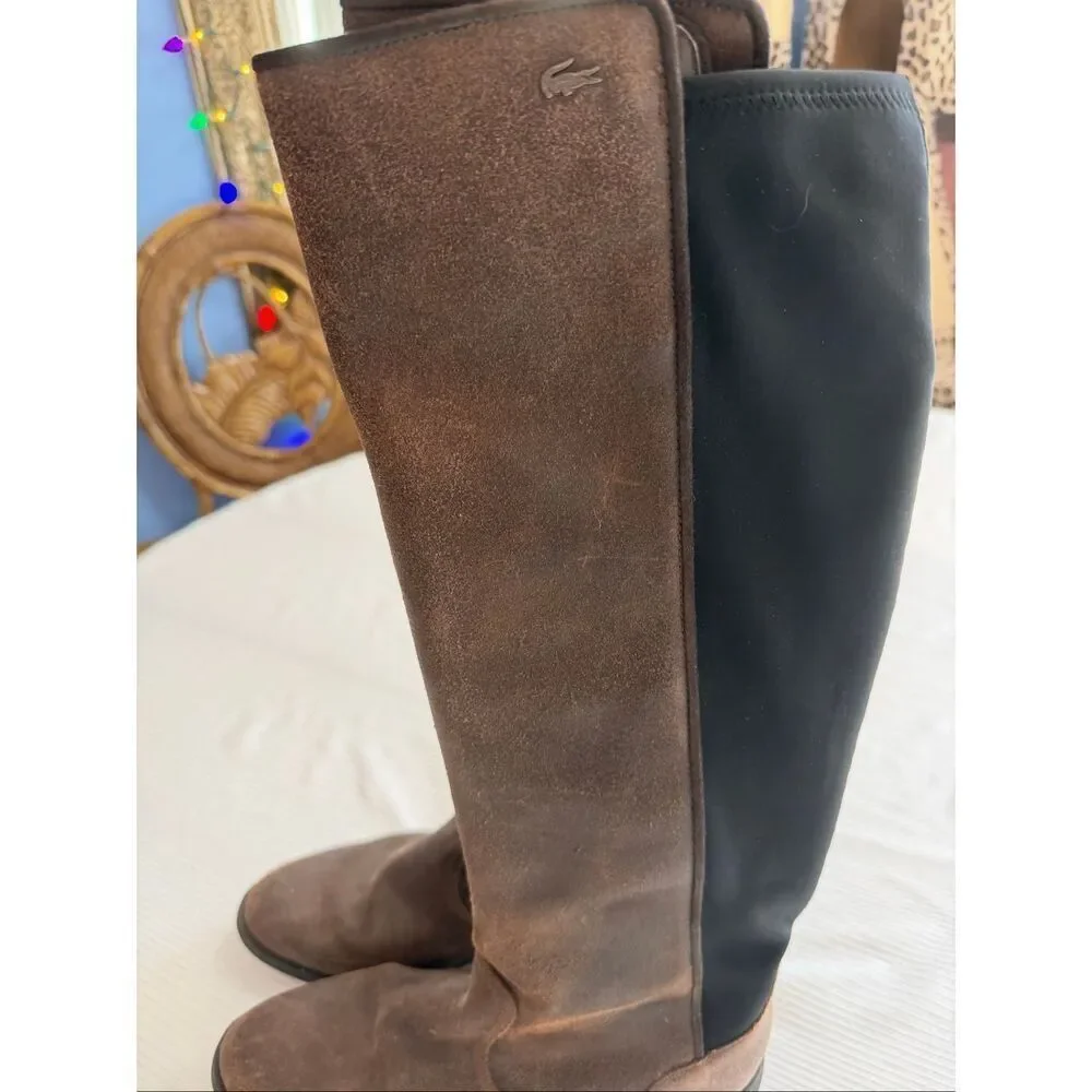 Lacoste Rosemont Tall Brown Leather Riding Boots Size 8